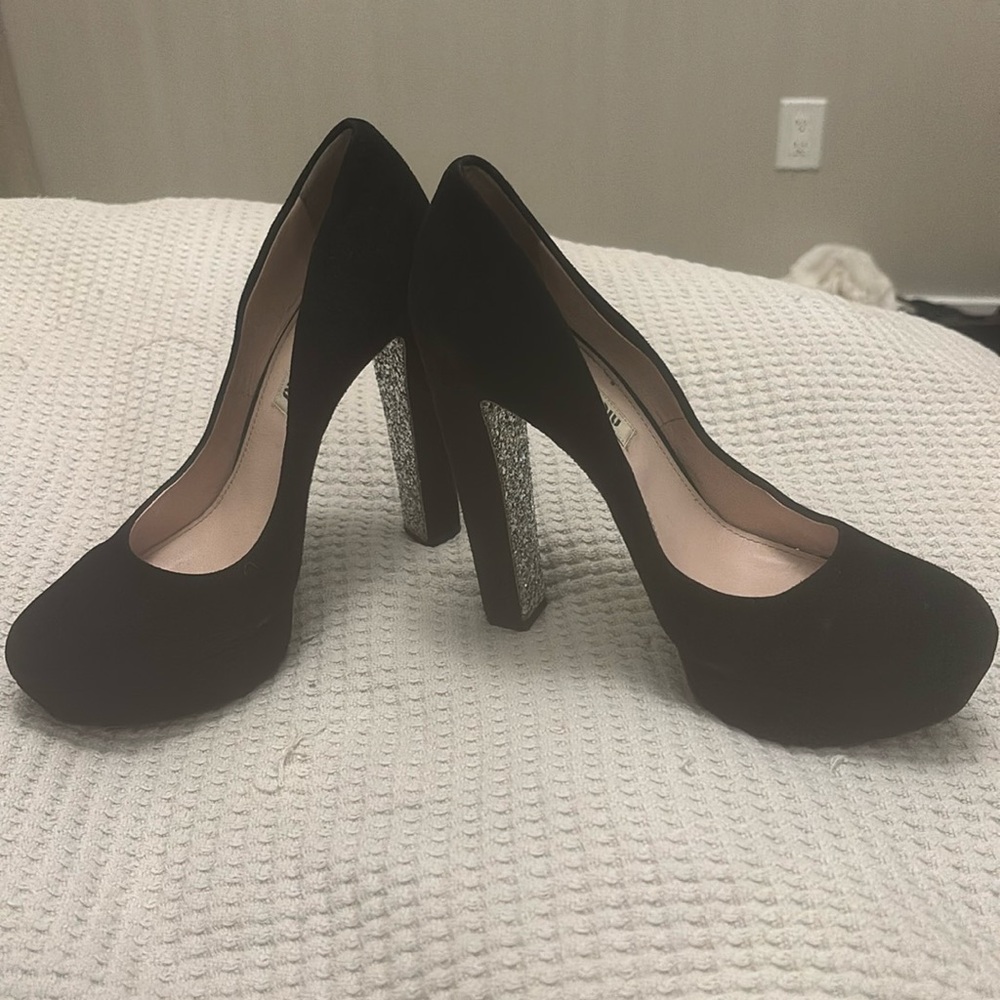 GORGEOUS MIU MIU BLACK SUEDE HEELS GLITTER BOTTOM 39.5 Prada